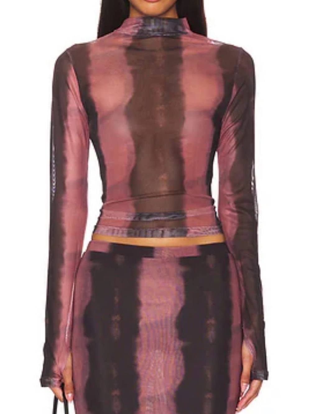 BY.DYLN Martina Sheer Mesh Print Long Sleeve Top XS NWT